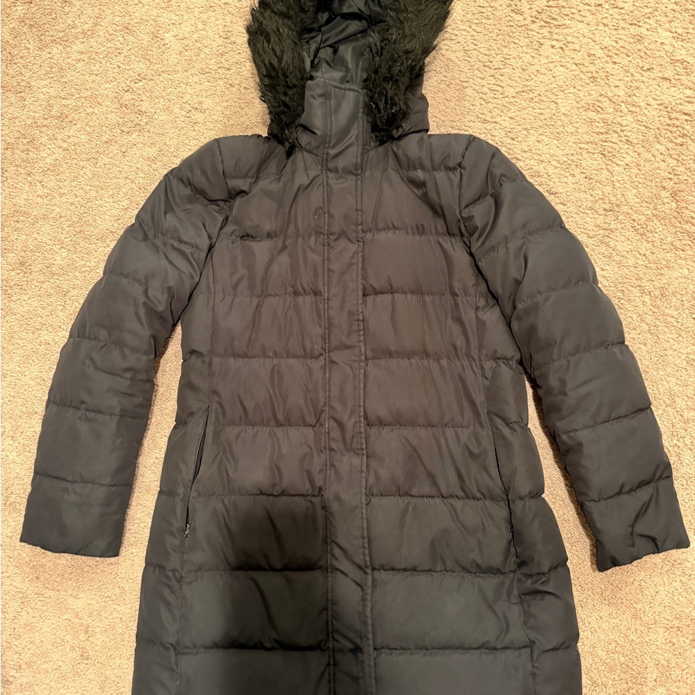 Lands' End Women's Black Hooded Puffer Jacket